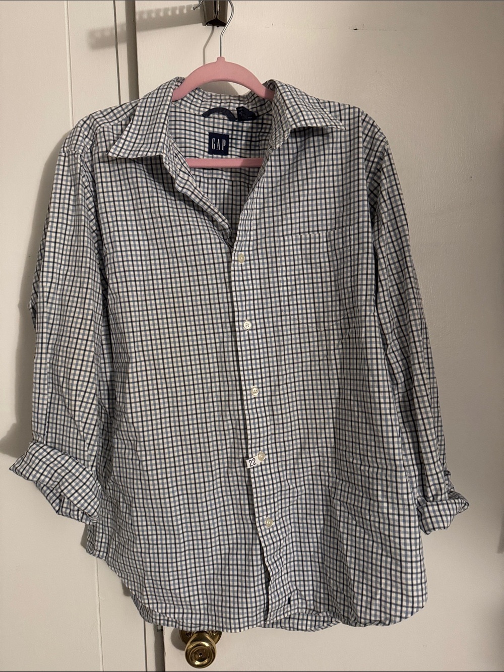 GAP White & Navy Plaid Button-Up Shirt